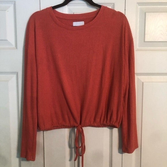ALL FENIX Leo Sweater Terra Cotta Medium Pullover Ribbed Loungewear Drawstring - Picture 2 of 12